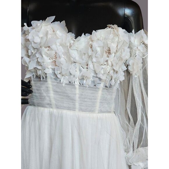 Ivory/Latte Floral Full Tulle Wedding Gown/Removeable Sleeves - Sincerity - Picture 5 of 16